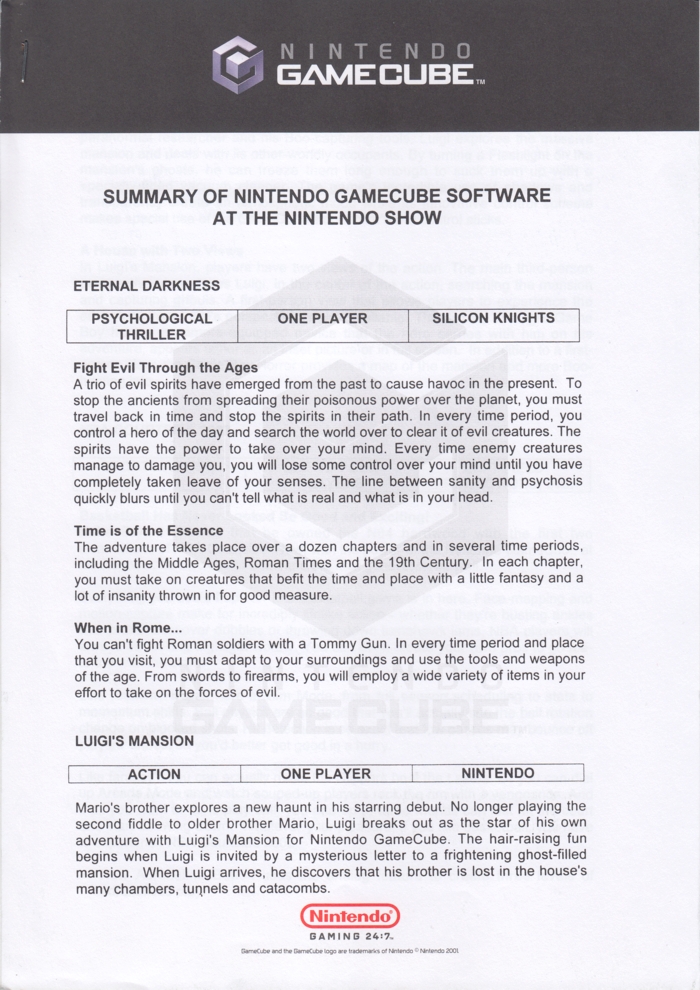 GameCube press release 2, page 1/5 GameCube press release 2, page 1/5