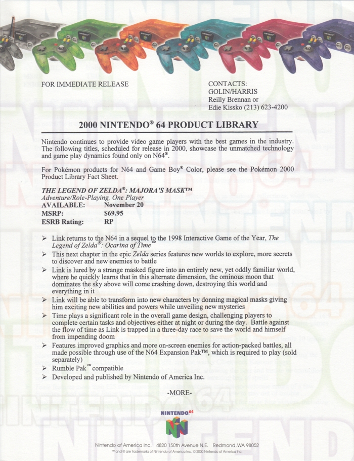 Nintendo 64 press release 3, front page
