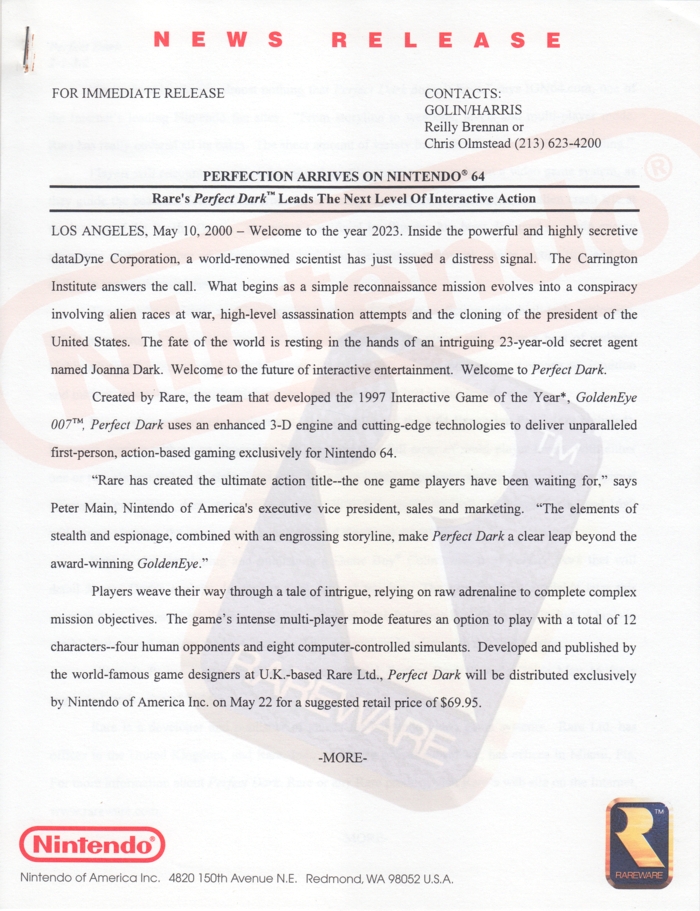 Nintendo 64 press release 7, front page