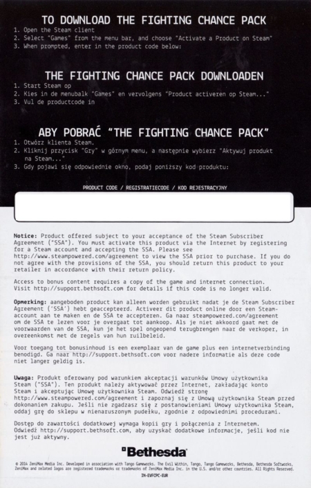 Back of DLC sheet (censored code)