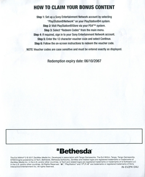 Back of DLC sheet (censored code) Back of DLC sheet (censored code)