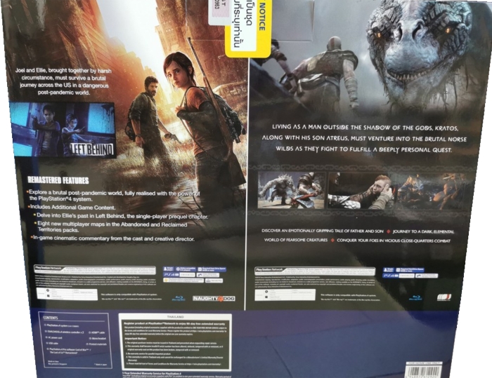 Back of PlayStation 4 box with stickers Back of PlayStation 4 box with stickers