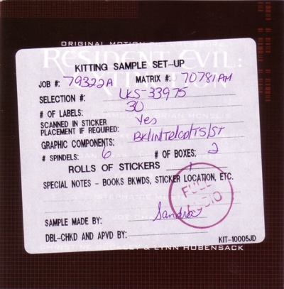 Back of front with sample sticker