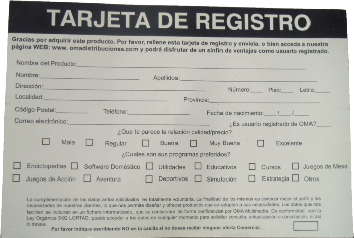 Registration card