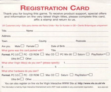 Back of registration card