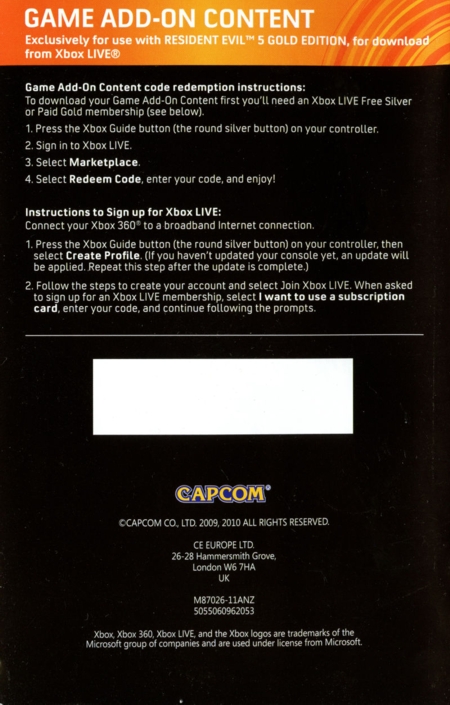 Back of manual (censored DLC code) Back of manual (censored DLC code)
