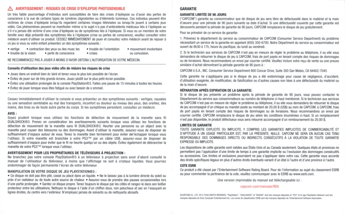 Warranty and information folder, French side Warranty and information folder, French side