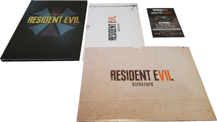 Artbook, black and white covers sleeve, Survival Pack 2 DLC sheet, and lithographs sleeve