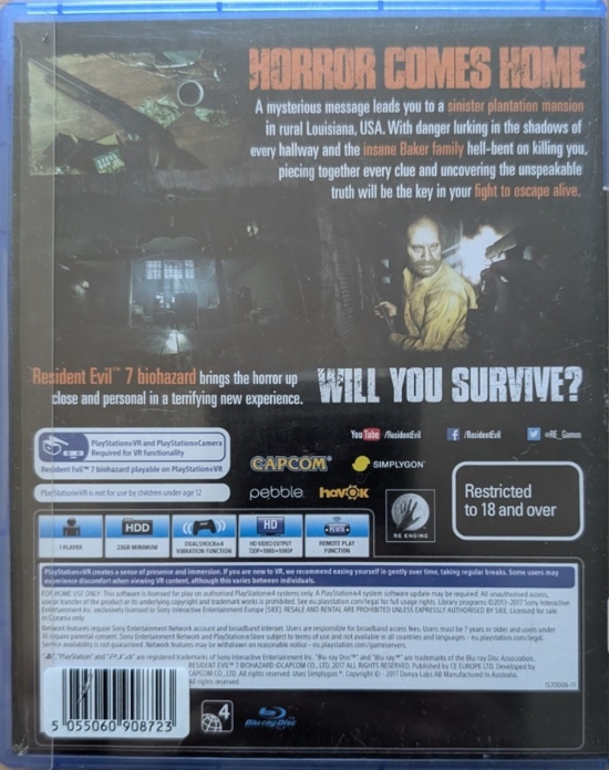 Back of game inside lenticular slipcover with sticker