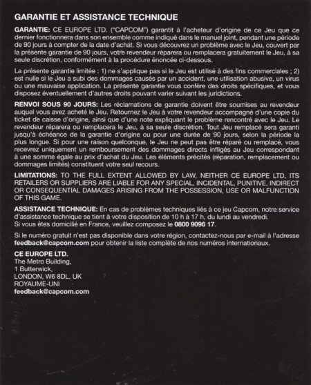 Back of warranty sheet Back of warranty sheet