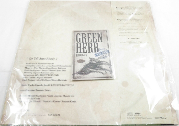 Back of soundtrack sleeve with obi and green herb pack