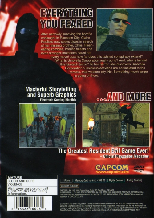 Back of Resident Evil Code: Veronica X Back of Resident Evil Code: Veronica X