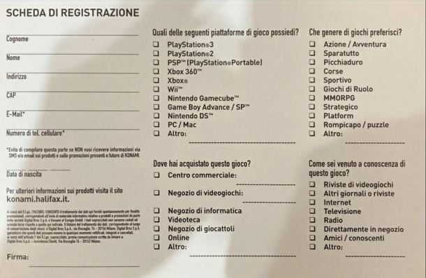 Back of registration card