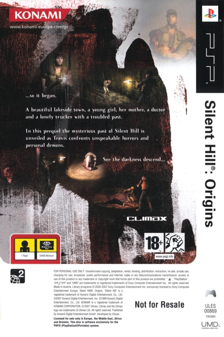 Silent Hill Origins back Silent Hill Origins back