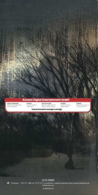 Silent Hill Origins manual back Silent Hill Origins manual back