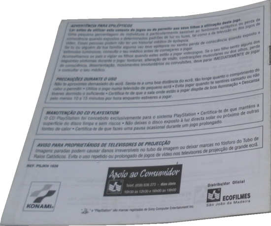 Back of Portuguese manual Back of Portuguese manual