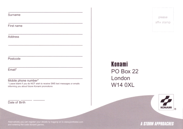 Back of survey/ registration card