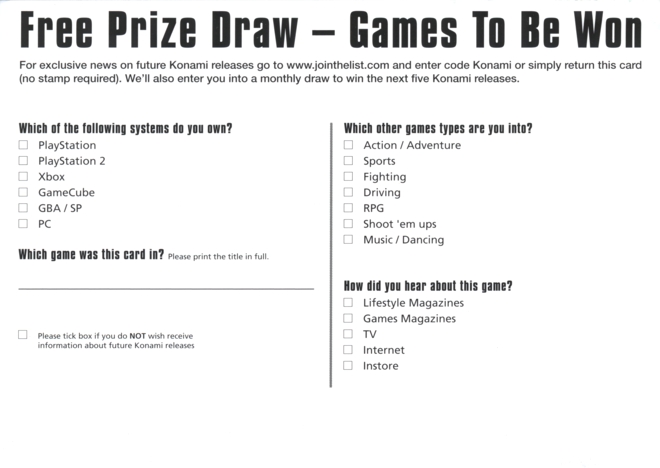 Front of registration card