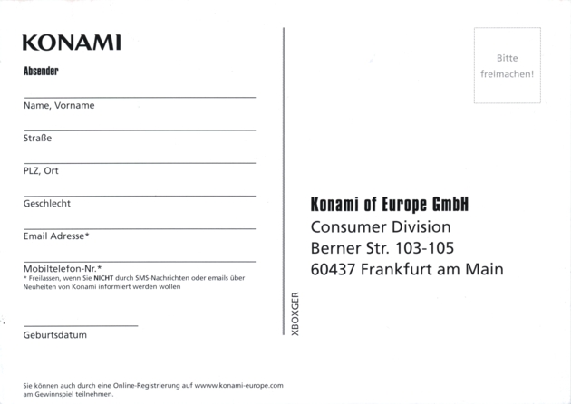 Front of registration card